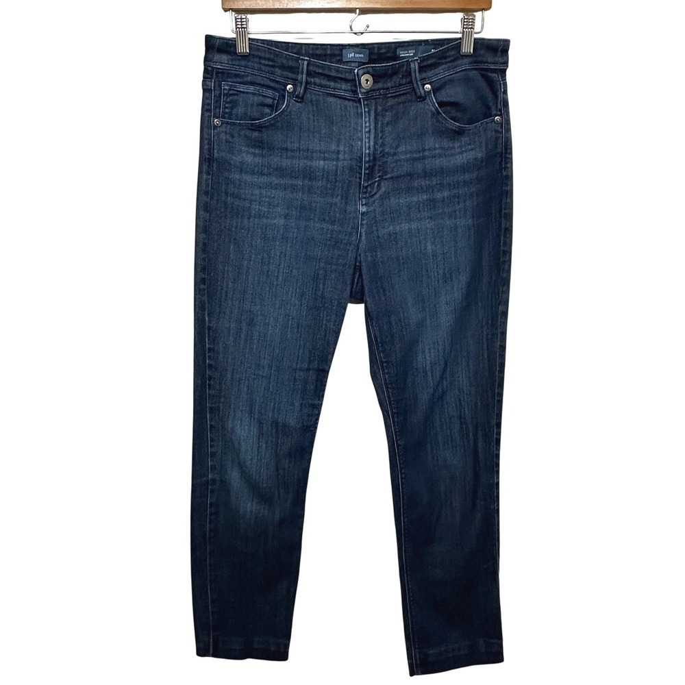 J. Jill Denim High Rise Straight Leg Jeans Womens 10 Blue Dark Wash Stretch Chic